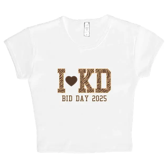 I Love KD Zebra Printed Text Bid Day Crop Top Design for Kappa Delta