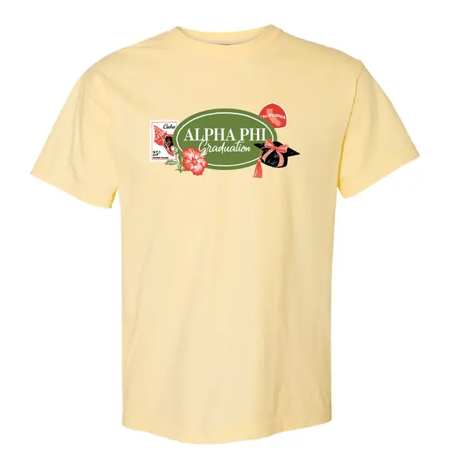 Alpha Phi Floral Stamp with Trencher Graduation Shirt 2