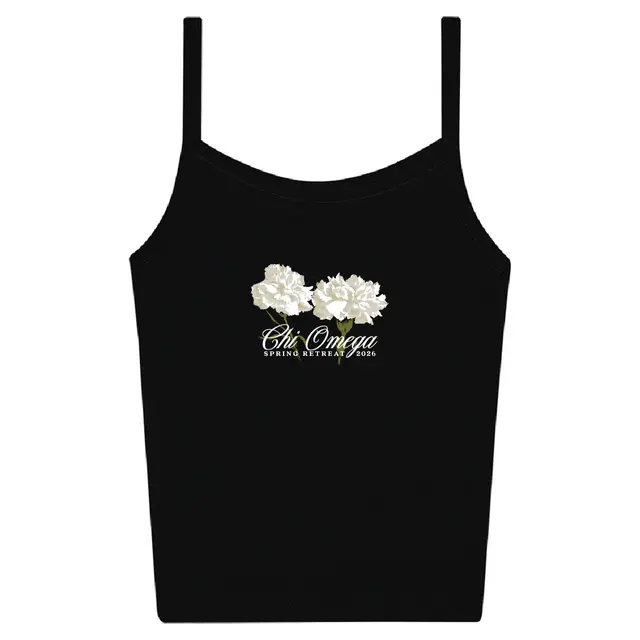 Chi Omega White Carnation and Script Spring Retreat Tank 2