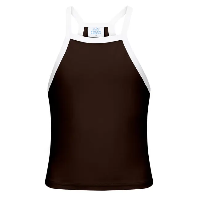 Fresh Prints Ribbed Halter Tank Top fp54 Brown White  Front