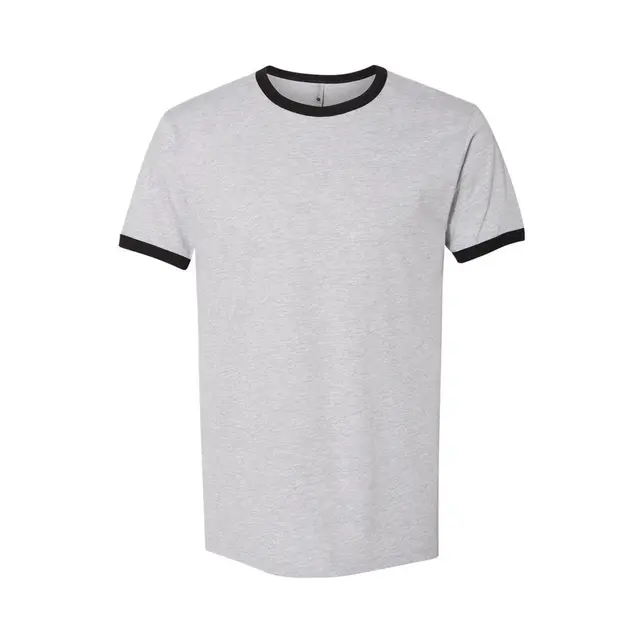 Customizable Next Level Unisex Fine Jersey Ringer 3604 Heather Grey With Black Front