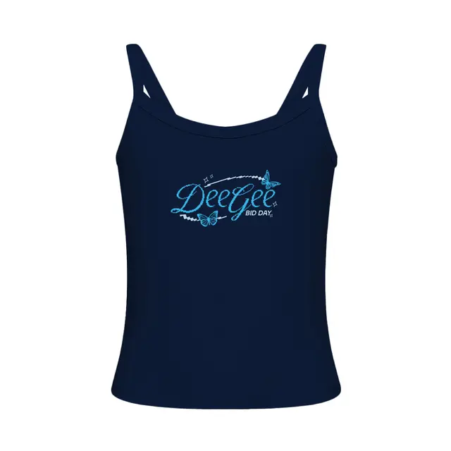 Delta Gamma Flowing Script Butterfly Bid Day Tank 2