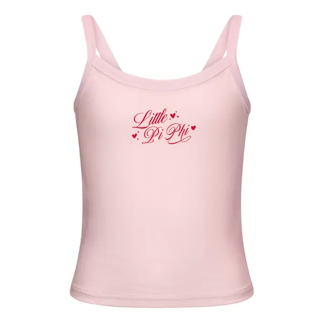 Pi Beta Phi Script Text with Hearts Big Little Reveal Tank 2