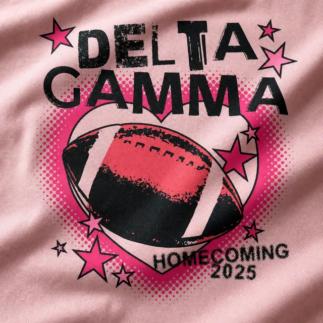 Delta Gamma Football with Stars on Halftone Heart in Pink Homecoming Tank