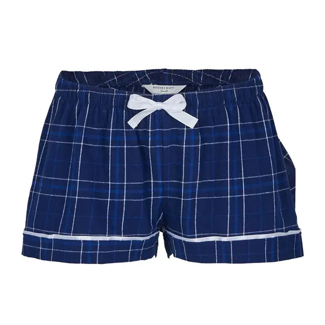 Boxercraft-Womens-Flannel-Shorts-Navy-Field-Day-Plaid-Front