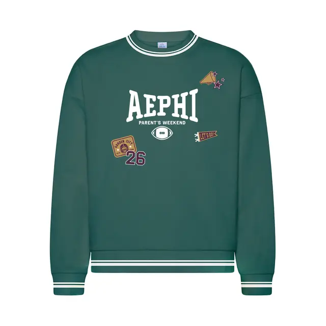 Alpha Epsilon Phi Bold Lettering Cheer Graphics Parents Weekend Crewneck 2