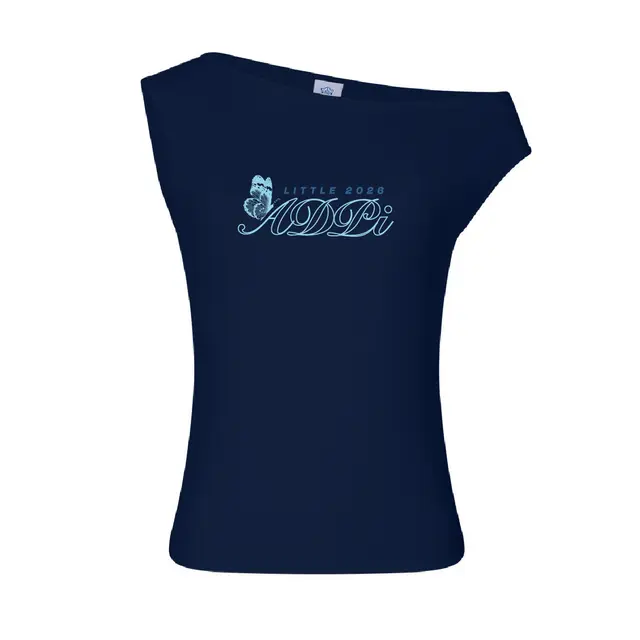 Alpha Delta Pi Blue Butterfly Script Big Little Reveal Tank 2