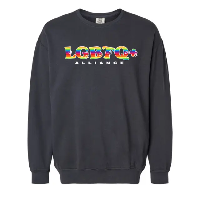 Colorful Rainbow Typography PR Sweater Design for LGBTQ+ Alliance