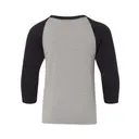 Youth CVC Three-Quarter Sleeve Raglan Black Sleeves Dark Heather Grey Body Back