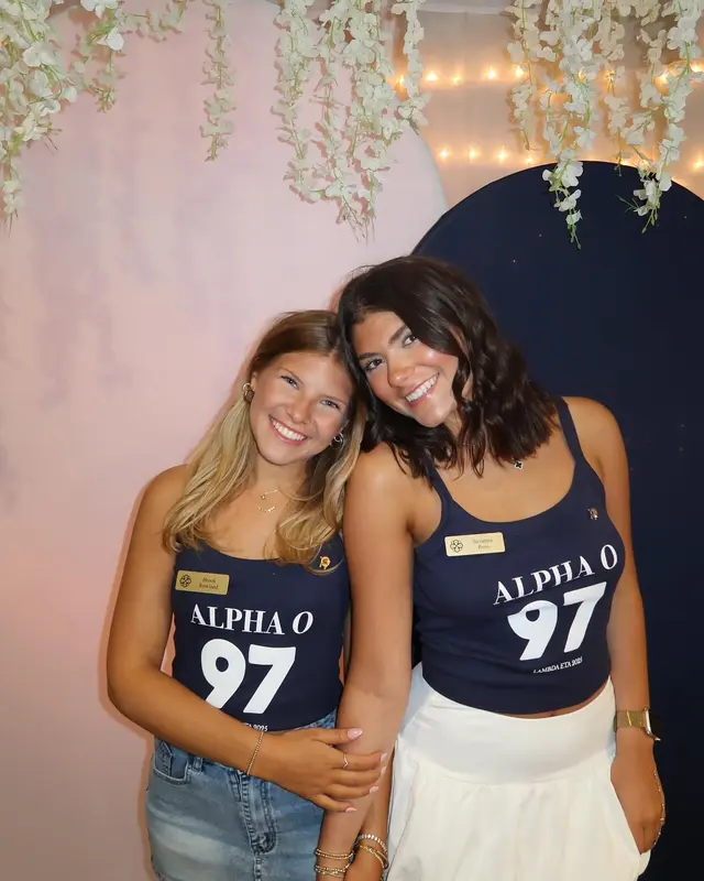 Alpha Omicron Pi PR & General at Grand Valley State University wearing custom tanks