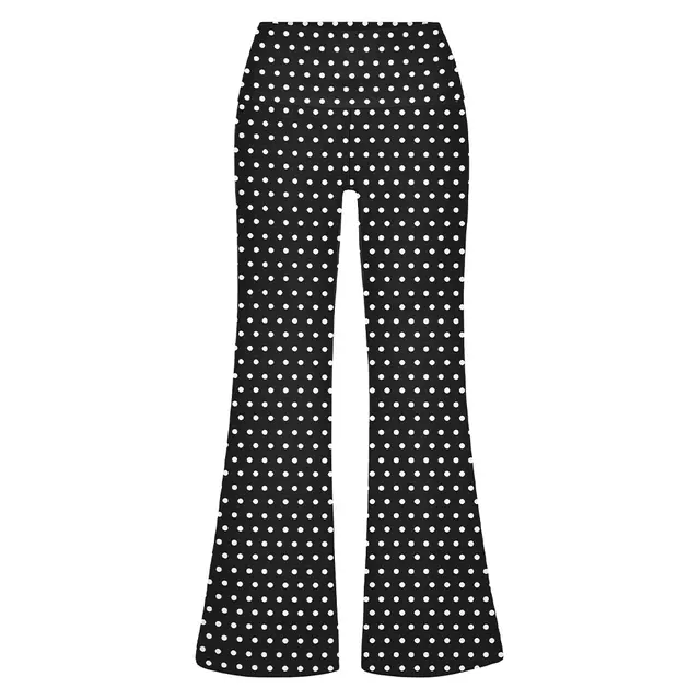Fresh Prints FP106 Polka Dot Flared Pants Black White Front