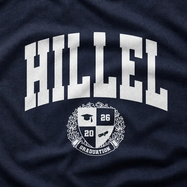 Hillel Block Lettering Graduation Crest Crewneck