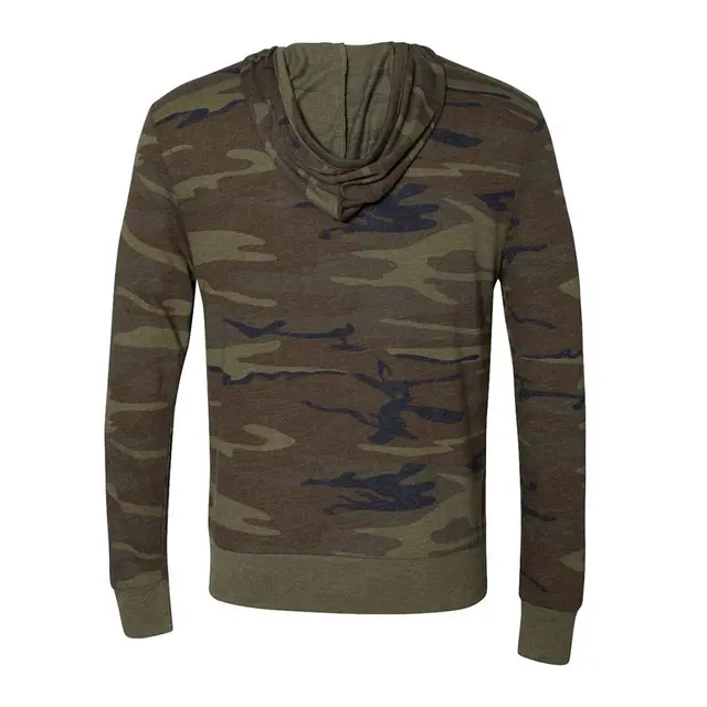Alternative Unisex Eco-Jersey Zip Hoodie aa1970 Camo Eco True Olive Back
