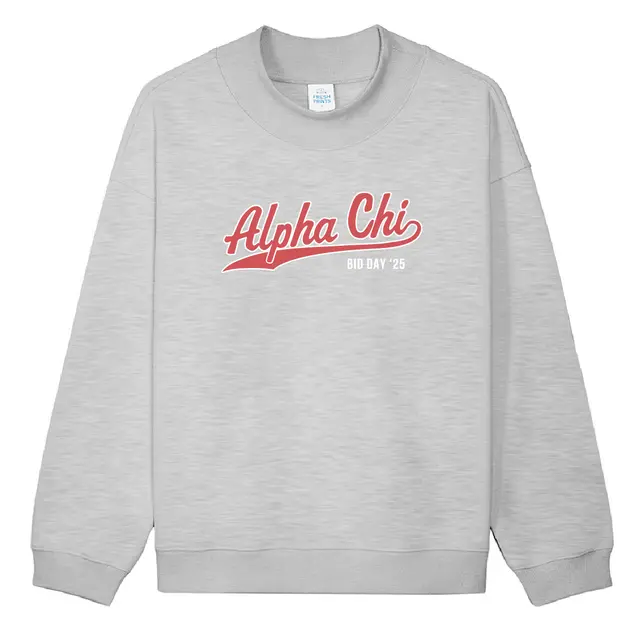 Alpha Chi Omega Script Text Bid Day Crewneck 2