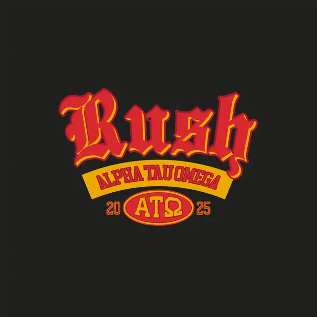 Alpha Tau Omega Bold Gothic Lettering in Red and Yellow Rush Shirt