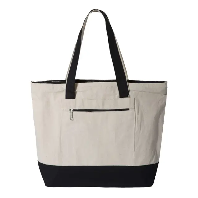 Q-Tees 19L Zippered Tote - Q1300 Natural Black Front