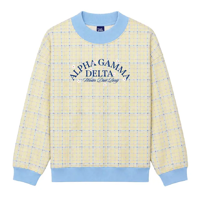 Alpha Gamma Delta Checker Pattern Floral Illustration Date Party Sweater 2