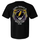 Fraternity Shirt with Alpha Epsilon Pi Thunder on Skull with Rose and Flame in Purple and Yellow Design on it