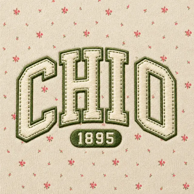 Chi Omega Block Lettering Floral Pattern PR Sweater