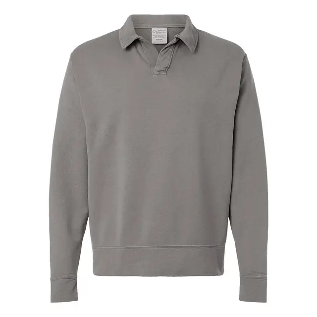 Hanes Unisex Garment-Dyed Polo Collar Sweatshirt - GDH490 Concrete Grey Front