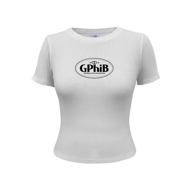 Gamma Phi Block Lettering Heart Graphic Big Little Reveal Shirt 2