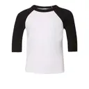 Bella + Canvas Toddler 3/4 Sleeve Baseball Tee 3200t White and Black Front