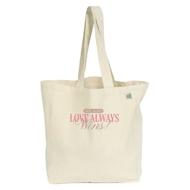 Love Wins Typography in Pink and Brown PR Tote Design for LGBTQ+ Alliance