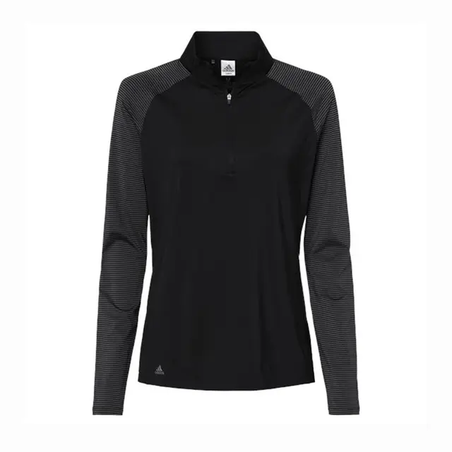 Adidas Women's Stripe Block Quarter-Zip Pullover a521 Black Front