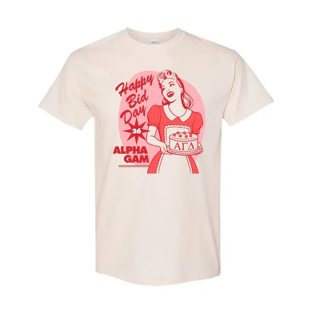 Alpha Gamma Delta Vintage Cake Graphic Rush Bid Shirt 2