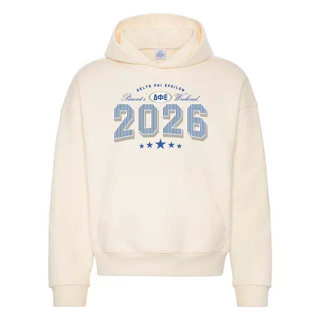 Delta Phi Epsilon Striped Text Parents Weekend Hoodie 2