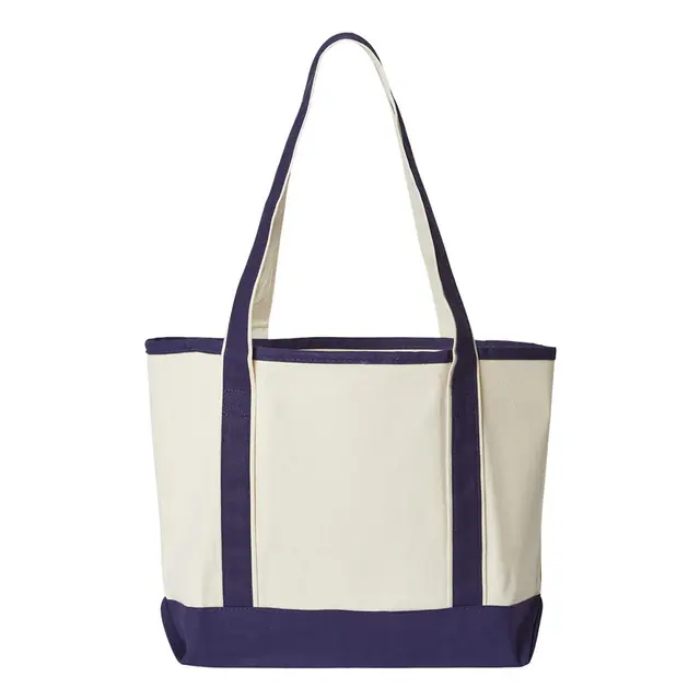Promotional Heavyweight Medium Beach Tote Natural Navy Back