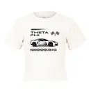 Fraternity Shirt with Theta Phi Alpha Sports Car and Checkered Racing Flags in Black Design on it