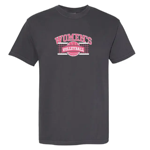 Women's Volleyball Bold Pink Text with Net PR Shirt 2