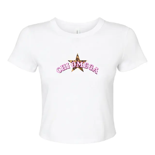 Chi Omega Leopard Star Text PR Shirt 2