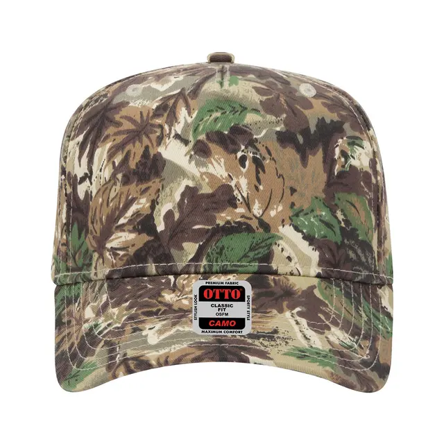 Otto-cap-camouflage-5-panel-mid-profile-baseball-cap-LtLod-Brn-Kly-Front