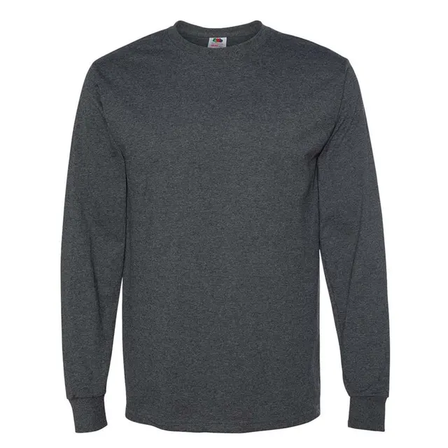 Fruit of the Loom HD Cotton Long Sleeve T-Shirt 4930r Black Heather Front
