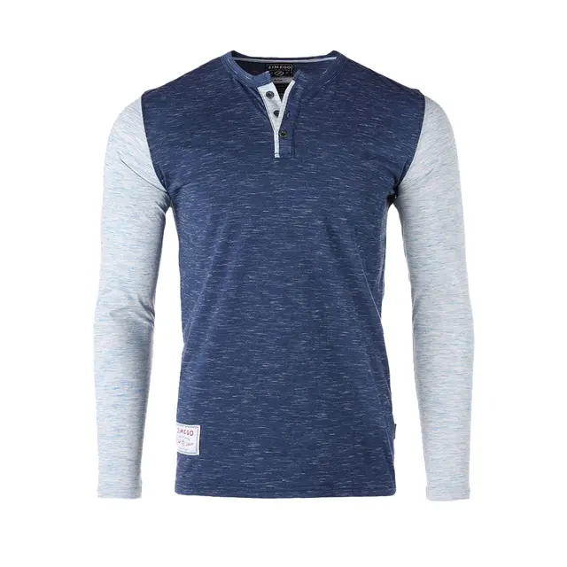 Zimego Apparel Contrast Long Sleeve Casual Button Baseball Henley zgls336 Navy Front