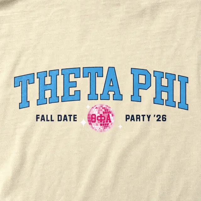 Theta Phi Stacked Text Disco Ball Date Party Tank