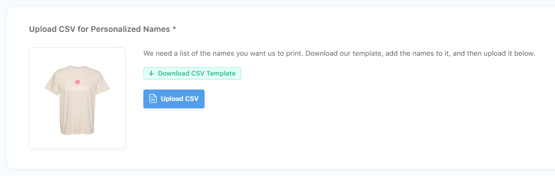 CSV Template for Custom Names and Numbers