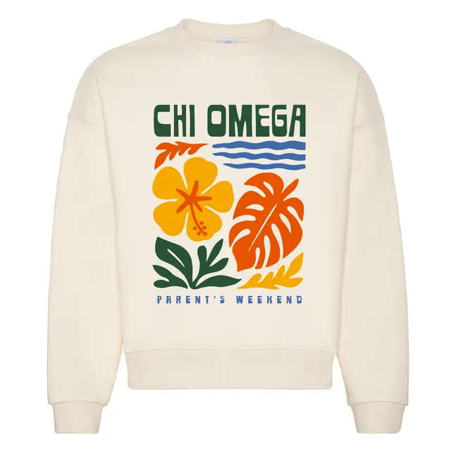 Chi Omega Hibiscus and Monstera Parent's Weekend Crewneck 2