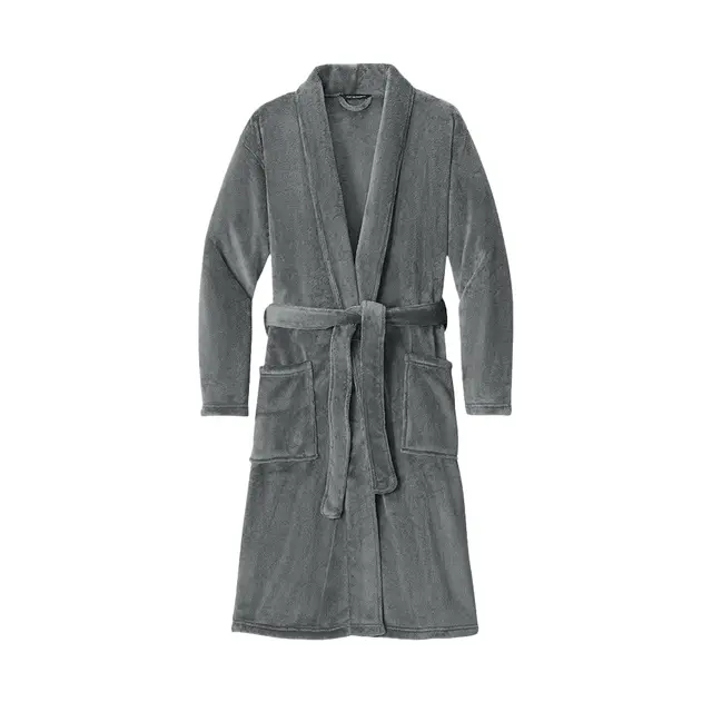 PLUSH MICROFLEECE SHAWL COLLAR ROBE Deep Smoke Front