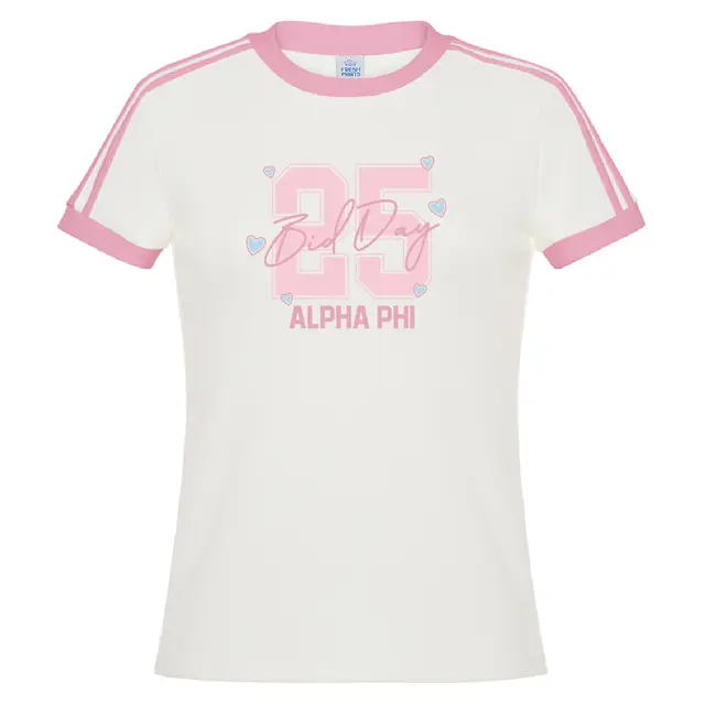 Alpha Phi Pink Number and Script Text Bid Day Shirt 2