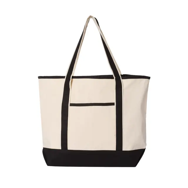 34.6L Large Canvas Deluxe Tote Natural Black Front
