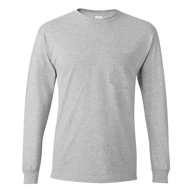 Customizable Hanes Authentic Long Sleeve Pocket T-Shirt 5596 Light Steel Front