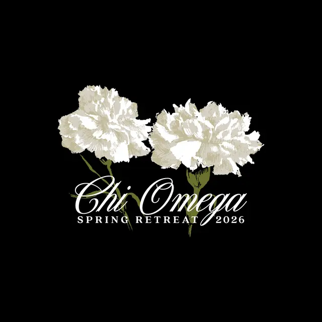 Chi Omega White Carnation and Script Spring Retreat Tank