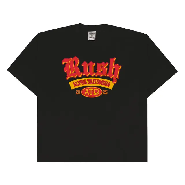 Alpha Tau Omega Bold Gothic Lettering in Red and Yellow Rush Shirt 2