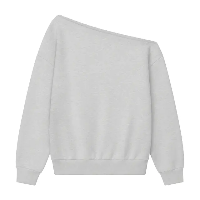 Fresh Prints Frankie Off-Shoulder Heavyweight Sweatshirt Ash Grey mto Front