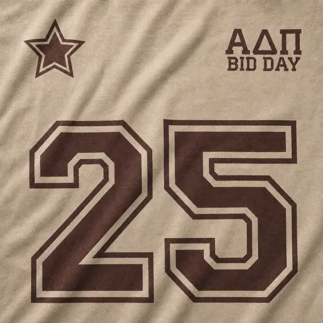 Alpha Delta Pi Collegiate Outlined Texts and Star in Brown Bid Day Shirt