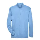 Customizable UltraClub Men's Cool & Dry Heathered Performance Quarter-Zip 8618 Colmbia Blu Hthr Front