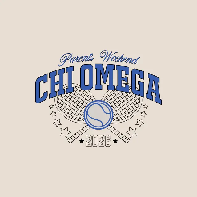 Chi Omega Tennis Racket and Stars Parents Weekend Shirt